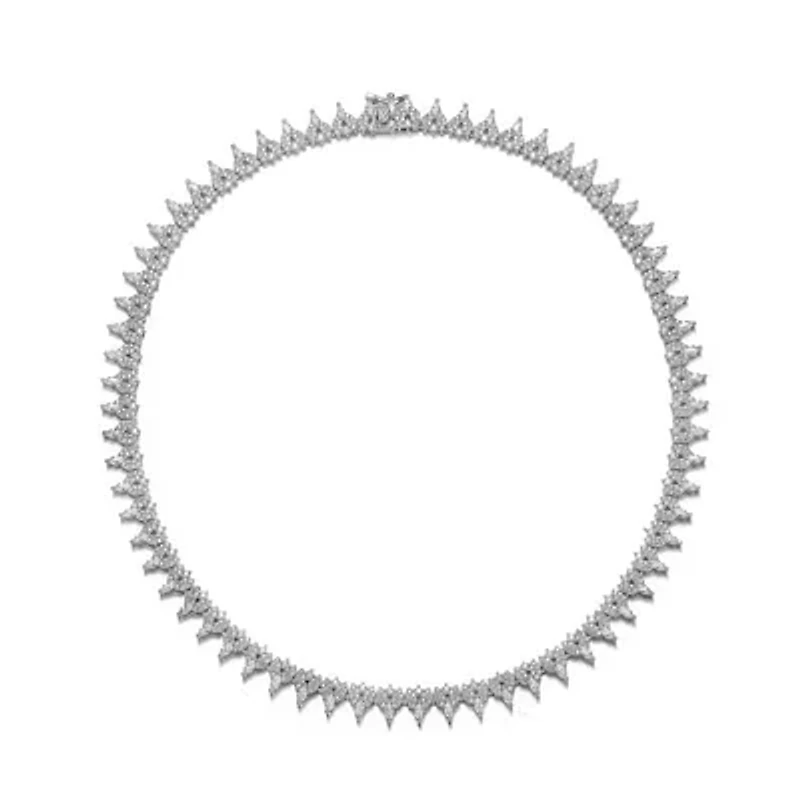 Lab Created Sterling Silver White Gold Plated with Clear Marquise and Round Cubic Zirconia Cluster Tennis Necklace