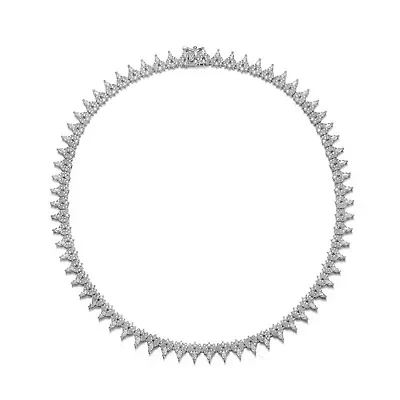 Lab Created Sterling Silver White Gold Plated with Clear Marquise and Round Cubic Zirconia Cluster Tennis Necklace
