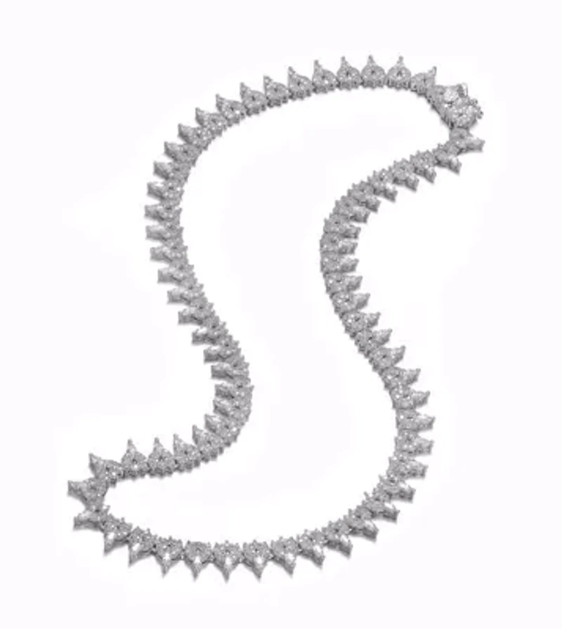 Lab Created Sterling Silver White Gold Plated with Clear Marquise and Round Cubic Zirconia Cluster Tennis Necklace