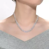 Lab Created Sterling Silver White Gold Plated with Clear Marquise and Round Cubic Zirconia Cluster Tennis Necklace