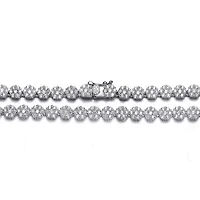 Lab Created Sterling Silver White Gold Plated with Clear Round Cubic Zirconia Flower Design Tennis Necklace