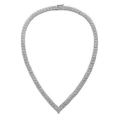 Lab Created Sterling Silver White Gold Plated with Clear Round Cubic Zirconia Cluster Arrow Head Style Necklace