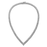 Lab Created Sterling Silver White Gold Plated with Clear Round Cubic Zirconia Cluster Arrow Head Style Necklace