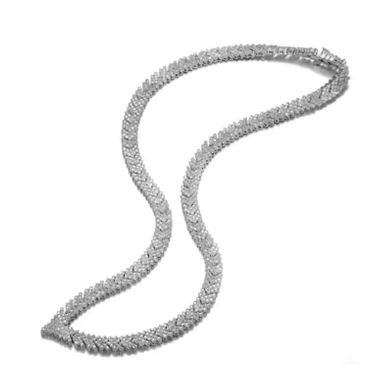 Lab Created Sterling Silver White Gold Plated with Clear Round Cubic Zirconia Cluster Arrow Head Style Necklace