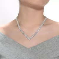 Lab Created Sterling Silver White Gold Plated with Clear Round Cubic Zirconia Cluster Arrow Head Style Necklace