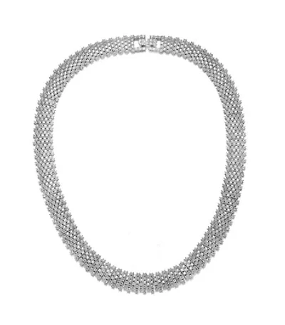 Lab Created Sterling Silver White Gold Plated with Clear Round Cubic Zirconia Linear Pave Necklace