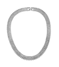 Lab Created Sterling Silver White Gold Plated with Clear Round Cubic Zirconia Linear Pave Necklace