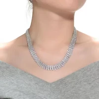 Lab Created Sterling Silver White Gold Plated with Clear Round Cubic Zirconia Linear Pave Necklace