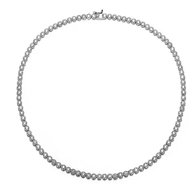Lab Created Sterling Silver White Gold Plated with Clear Round Cubic Zirconia Milgrain Bezel Tennis Necklace