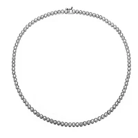 Lab Created Sterling Silver White Gold Plated with Clear Round Cubic Zirconia Milgrain Bezel Tennis Necklace