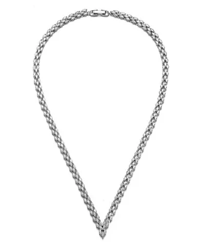 Lab Created Sterling Silver White Gold Plated with Clear Marquise Cubic Zirconia Three-Row Necklace