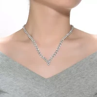 Lab Created Sterling Silver White Gold Plated with Clear Marquise Cubic Zirconia Three-Row Necklace