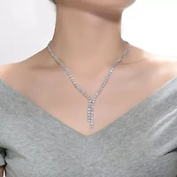 Lab Created Sterling Silver White Gold Plated with Clear Round Cubic Zirconia Bezel Set Necklace