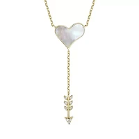 Lab Created 14K Gold Plated Sterling Silver with Clear Cubic Zirconia & Mother of Pearl Cupid’s Arrow Heart Y-Necklace