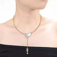 Lab Created 14K Gold Plated Sterling Silver with Clear Cubic Zirconia & Mother of Pearl Cupid’s Arrow Heart Y-Necklace