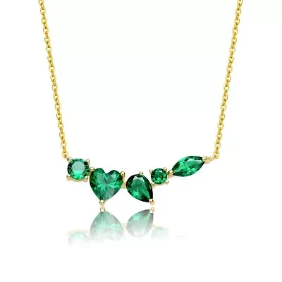 Lab Created Sterling Silver 14K Gold Plated with Clear Mixed Cut Emerald Cubic Zirconia Cluster Necklace