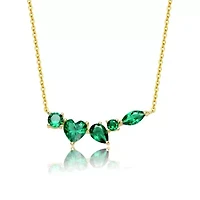 Lab Created Sterling Silver 14K Gold Plated with Clear Mixed Cut Emerald Cubic Zirconia Cluster Necklace