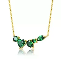 Lab Created Sterling Silver 14K Gold Plated with Clear Mixed Cut Emerald Cubic Zirconia Cluster Necklace