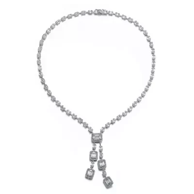 Lab Created Rozzato Sterling Silver White Gold Plated with Cubic Zirconia Accent Necklace