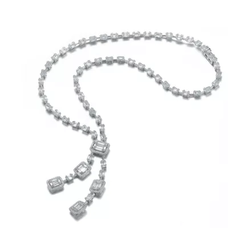 Lab Created Rozzato Sterling Silver White Gold Plated with Cubic Zirconia Accent Necklace