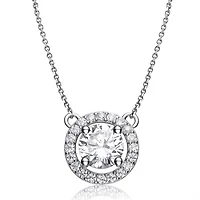Lab Created Rozzato Sterling Silver White Gold Plated with Clear Cubic Zirconia Round Pendant Necklace