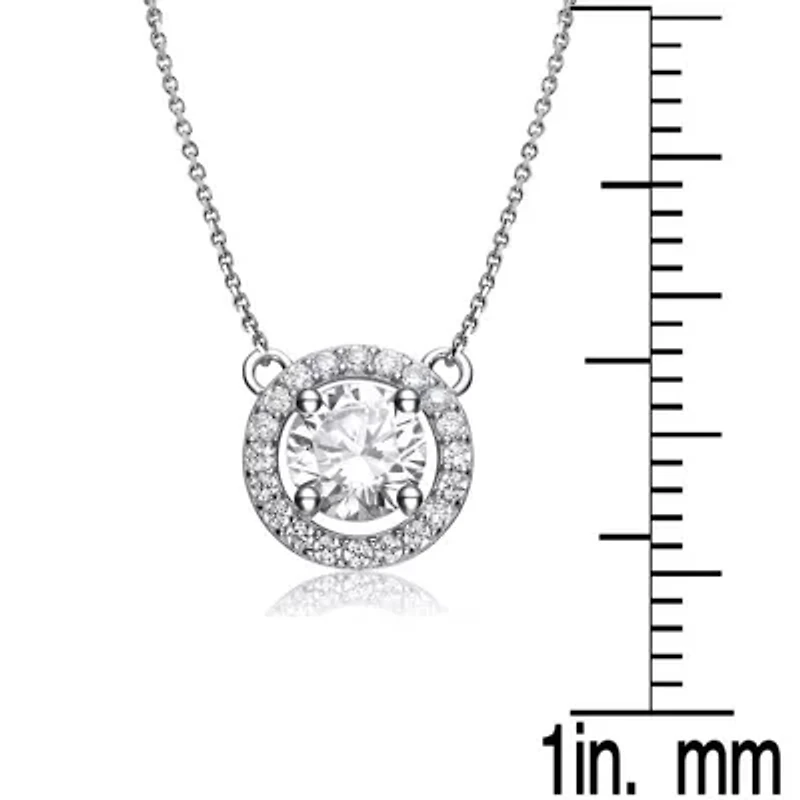 Lab Created Rozzato Sterling Silver White Gold Plated with Clear Cubic Zirconia Round Pendant Necklace