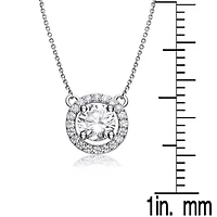 Lab Created Rozzato Sterling Silver White Gold Plated with Clear Cubic Zirconia Round Pendant Necklace