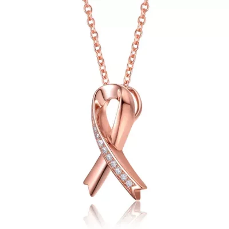 Lab Created Rozzato Sterling Silver 18K Rose Gold Plated with Clear Cubic Zirconia Loop Necklace