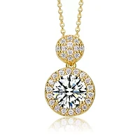 Lab Created Rozzato Sterling Silver 14K Gold Plated with Clear Round Cubic Zirconia Halo and Cluster Necklace