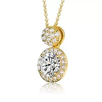 Lab Created Rozzato Sterling Silver 14K Gold Plated with Clear Round Cubic Zirconia Halo and Cluster Necklace