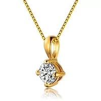 Lab Created Rozzato Sterling Silver 14K Gold Plated with Clear Round Cubic Zirconia Solitaire Necklace