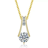 Lab Created Rozzato Sterling Silver 14K Gold Plated with Clear Cubic Zirconia Round Spring Ring Pendant Necklace