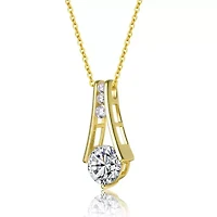 Lab Created Rozzato Sterling Silver 14K Gold Plated with Clear Cubic Zirconia Round Spring Ring Pendant Necklace