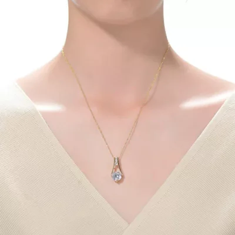 Lab Created Rozzato Sterling Silver 14K Gold Plated with Clear Cubic Zirconia Round Spring Ring Pendant Necklace