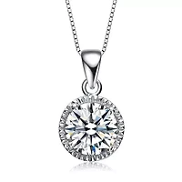 Lab Created Rozzato Sterling Silver White Gold Plated with Cubic Zirconia Round Stud Style Necklace