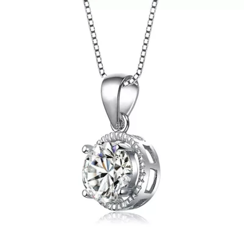 Lab Created Rozzato Sterling Silver White Gold Plated with Cubic Zirconia Round Stud Style Necklace