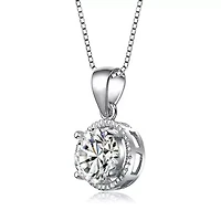 Lab Created Rozzato Sterling Silver White Gold Plated with Cubic Zirconia Round Stud Style Necklace