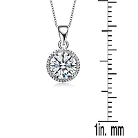 Lab Created Rozzato Sterling Silver White Gold Plated with Cubic Zirconia Round Stud Style Necklace
