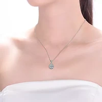 Lab Created Rozzato Sterling Silver White Gold Plated with Cubic Zirconia Round Stud Style Necklace