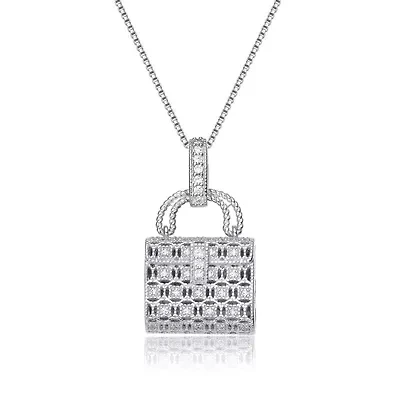 Lab Created Rozzato Sterling Silver White Gold Plated with Cubic Zirconia Lock Necklace