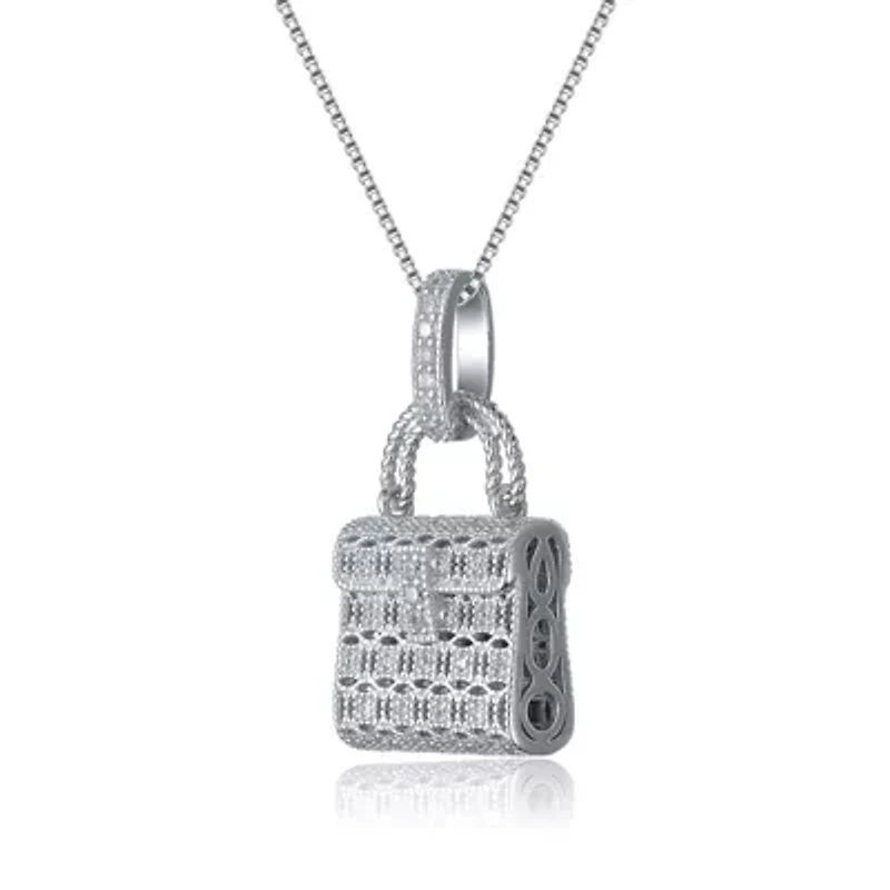Lab Created Rozzato Sterling Silver White Gold Plated with Cubic Zirconia Lock Necklace