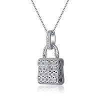Lab Created Rozzato Sterling Silver White Gold Plated with Cubic Zirconia Lock Necklace