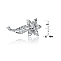 Lab Created Rozzato Sterling Silver White Gold Plated with Clear Cubic Zirconia Flower Pin