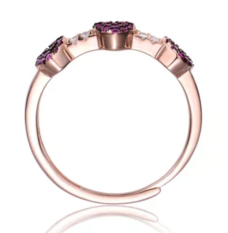 Lab Created Rozzato Sterling Silver 18K Rose Gold Plated with Ruby & Cubic Zirconia Pave Hearts Promise Stacking Ring