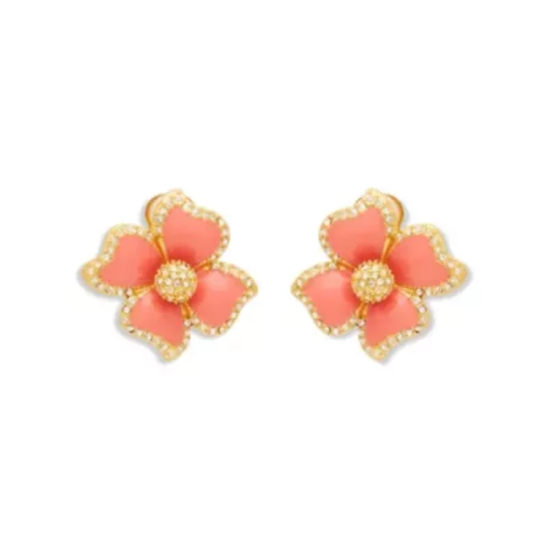 Pink Enamel Flower Earrings