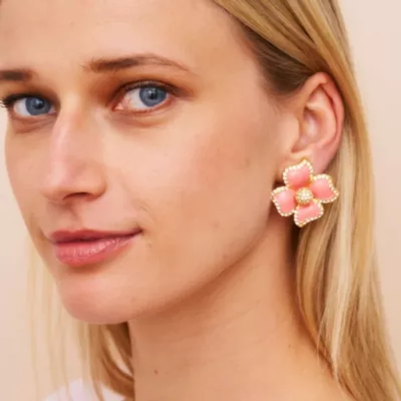 Pink Enamel Flower Earrings