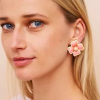 Pink Enamel Flower Earrings
