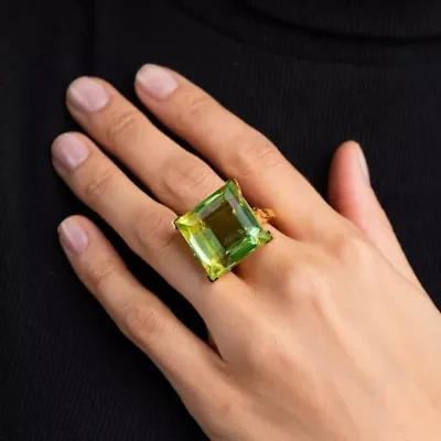 Peridot Square Stone Adjustable Ring
