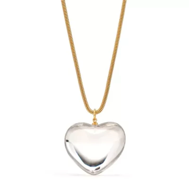 Clear Puff Heart Pendant Necklace