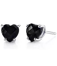 Solid Sterling Silver Created Gemstone Heart Stud Earrings black